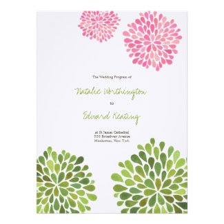 Wedding Program Pink Red Yellow Flower Blooms Personalized Invitations