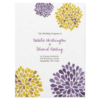 Wedding Program Purple Yellow Watercolor Dahlias Personalized Announcement