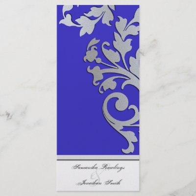 Wedding Program Royal Blue Silver Sparkle Swirl Full Color Rack Card by