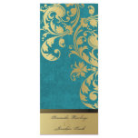 Wedding Program - Turquoise & Gold Shimmer Floral rack cards