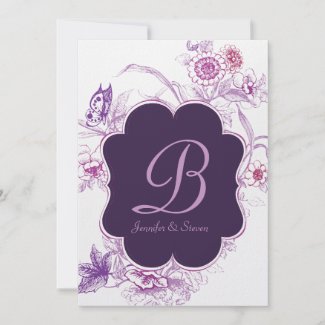 Wedding Purple Floral Monogram Save the Date invitation