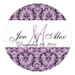 Wedding Purple Monogram Names Date Paisley Seal stickers