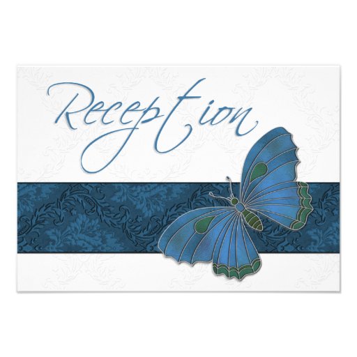 Wedding Reception Butterfly Brocade blue Invitations