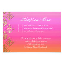 Wedding Reception Card Indian Damask Pink Orange Announcement
