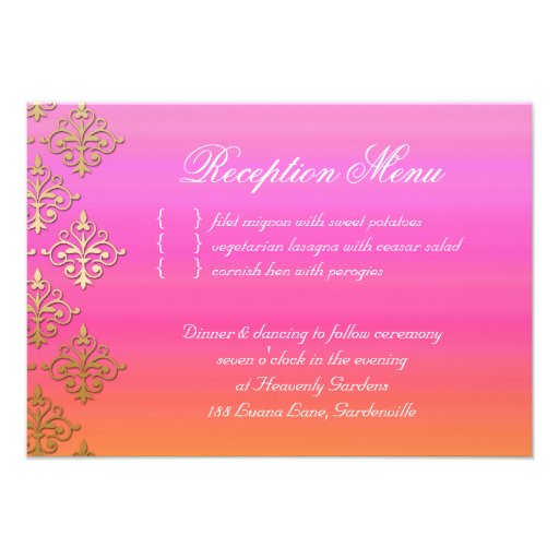 Wedding Reception Card Indian Damask Pink Orange Announcement