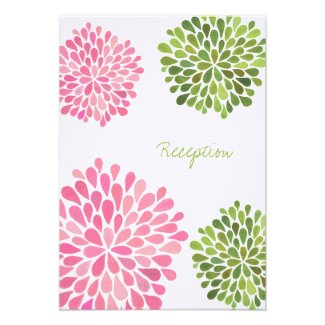 Wedding Reception Card Pink & Green Blooms Custom Announcements