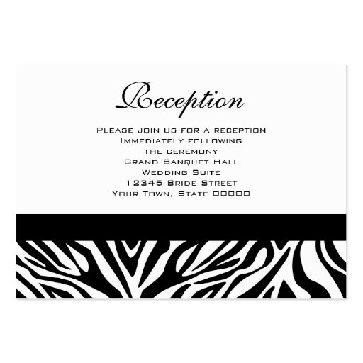 Wedding Reception Cards Black and White Zebra Business Card Templates (front side)