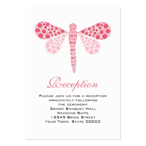 Wedding Reception Cards Pink & White Dragonfly Business Cards (front side)