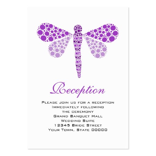 Wedding Reception Cards Purple & White Dragonfly Business Card Template (front side)