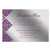 Wedding Reception Damask Purple Silver Sparkle Custom Invites