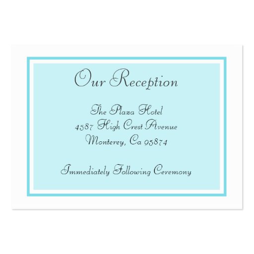 Wedding Reception Insert Cards Aqua Teal Business Cards (front side)