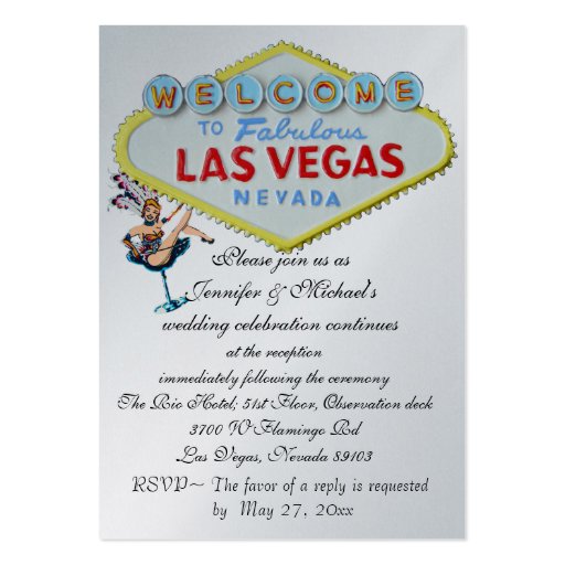 Wedding Reception Invitation Las Vegas Showgirl Business Card (front side)