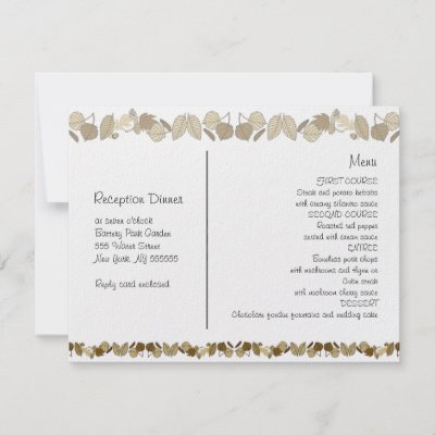 Wedding Reception Menu Card Gold Leaf Invites by pixibition