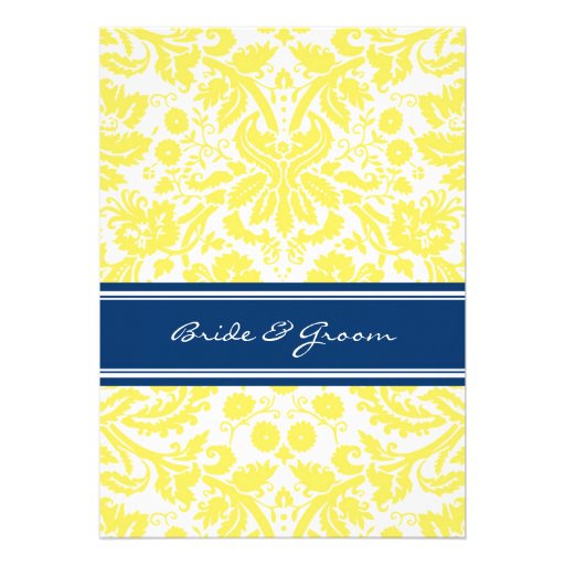 Wedding Reception Only Blue Yellow Damask Personalized Announcements