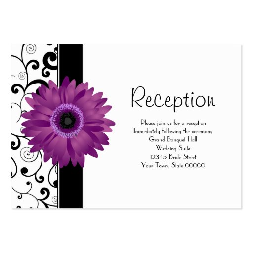Wedding Reception Purple Gerbera Daisy w/ Scroll Business Card Template (front side)
