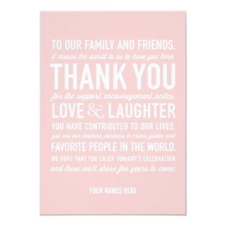 Wedding Reception Thank You Message Card in Pink