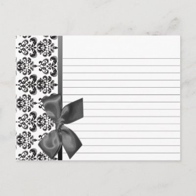 Wedding Recipe Card Black Damask Post Card