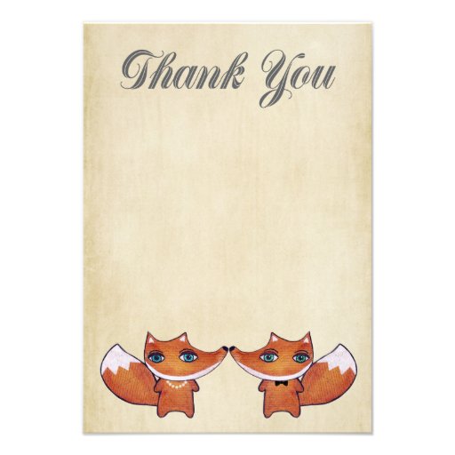 Wedding Red Fox Couple Thank You Note Cards