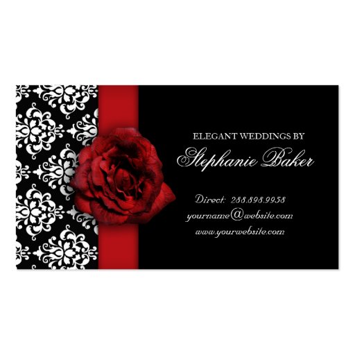 Wedding Red Rose Damask Appointment Business Card Template