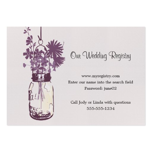 Wedding Registry Card Mason Jar & Wildflowers Business Card Template (front side)