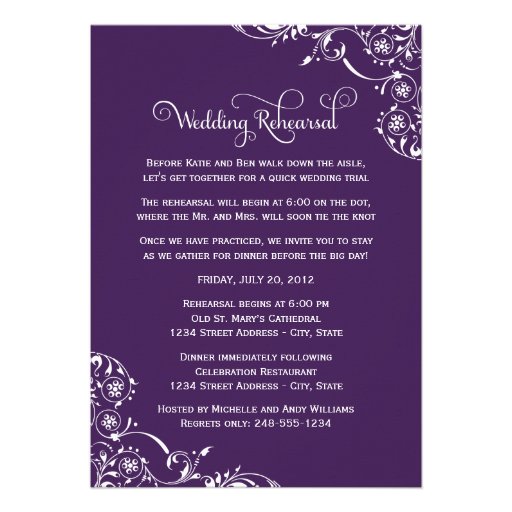 Wedding Rehearsal and Dinner Invitations | Purple (front side)