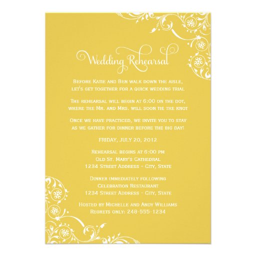 Wedding Rehearsal and Dinner Invitations | Yellow