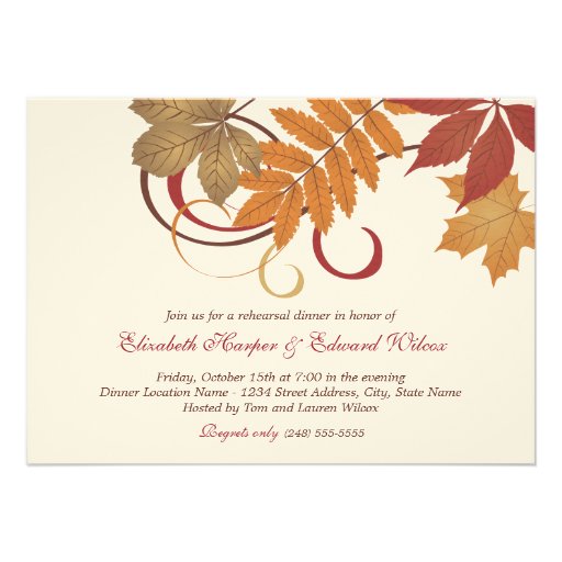 Wedding Rehearsal Dinner | Autumn Fall Theme Personalized Announcements (front side)