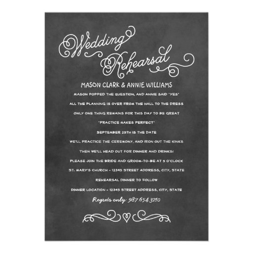 Wedding Rehearsal Dinner | Black Chalkboard Style Custom Invitations