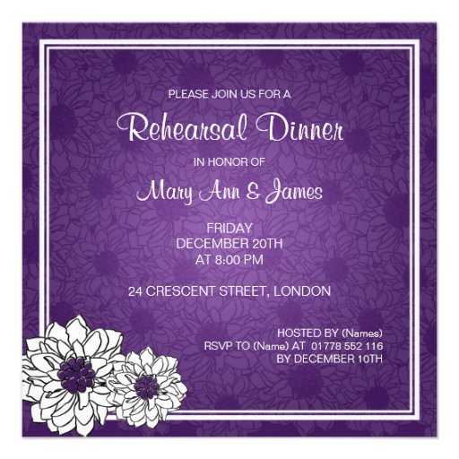 Wedding Rehearsal Dinner Dahlia Floral Purple Personalized Invites