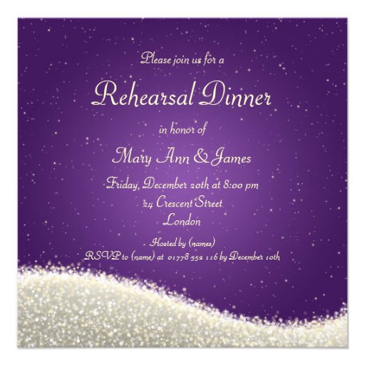 Wedding Rehearsal Dinner Dazzling Sparkles Purple Invite