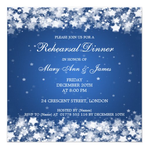 Wedding Rehearsal Dinner Dazzling Stars Blue Personalized Invite