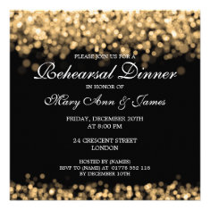 Wedding Rehearsal Dinner Gold Lights Personalized Invite