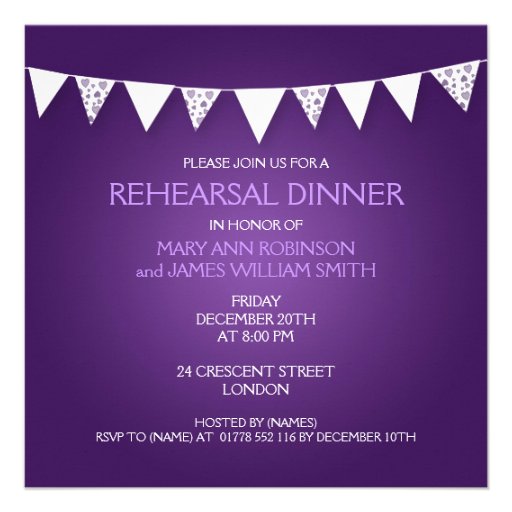 Wedding Rehearsal Dinner Love Bunting Purple Invitations