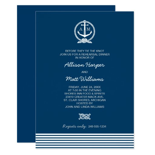 Wedding Rehearsal Dinner | Nautical Theme Card | Zazzle