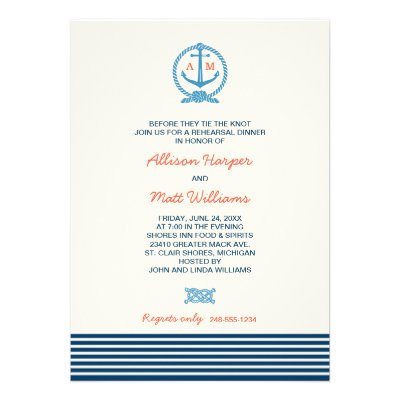 Wedding Rehearsal Dinner | Nautical Theme Personalized Announcement