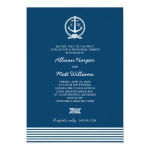 Wedding Rehearsal Dinner | Nautical Theme 5x7 Paper Invitation Card