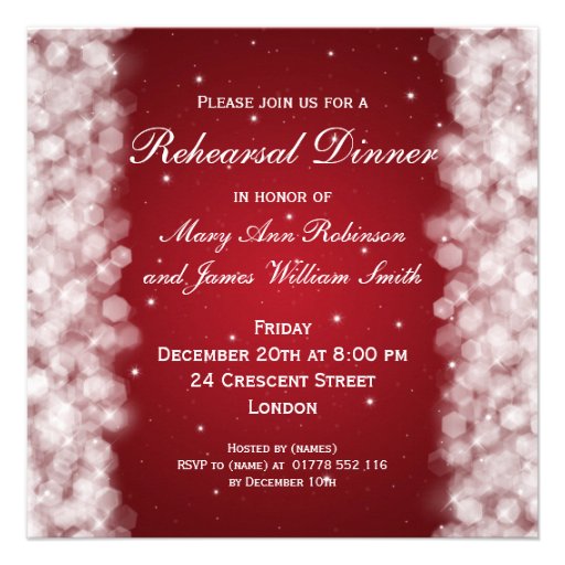 Wedding Rehearsal Dinner Party Sparkle Red Personalized Invitations