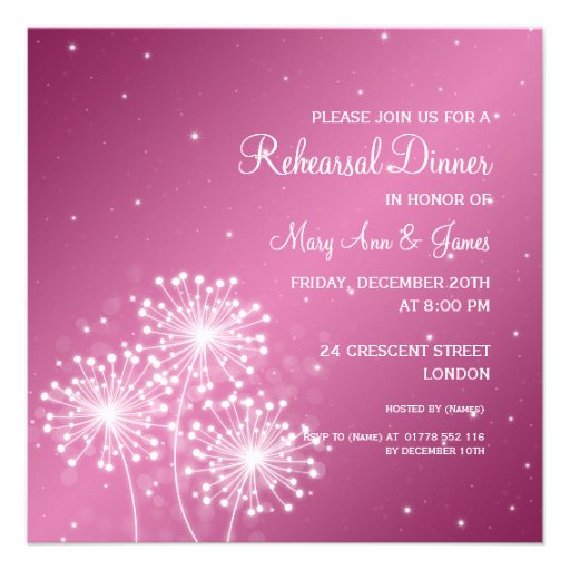 Wedding Rehearsal Dinner Summer Sparkle Rose Pink Announcements (front side)