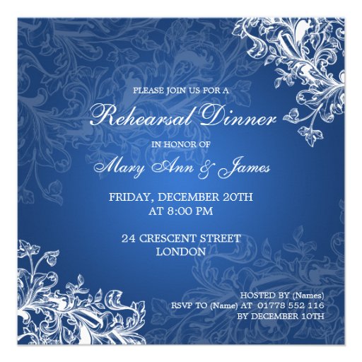 Wedding Rehearsal Dinner Vintage Swirls Blue Custom Invite