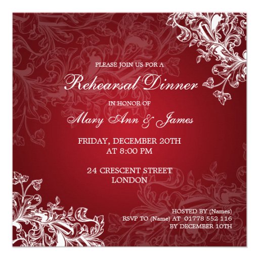 Wedding Rehearsal Dinner Vintage Swirls Red Invitation
