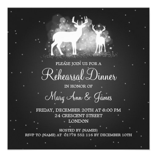 Wedding Rehearsal Dinner Winter Deer Sparkle Black Personalized Invites