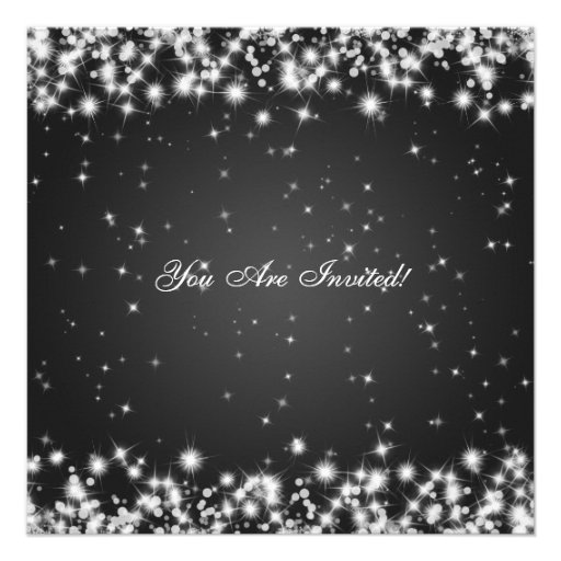 Wedding Rehearsal Dinner Winter Sparkle Black Invite
