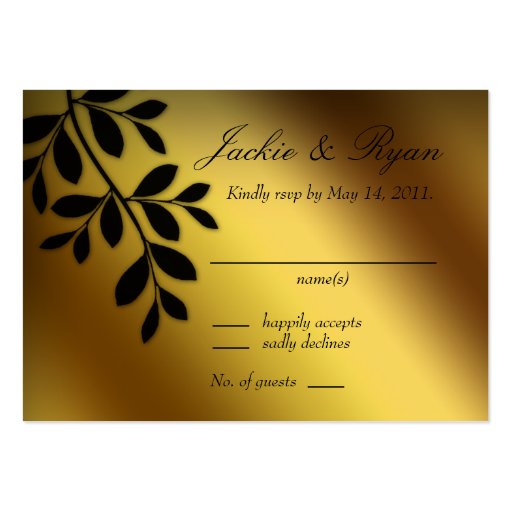 Wedding Reply Card Gold Leaves Business Card (front side)