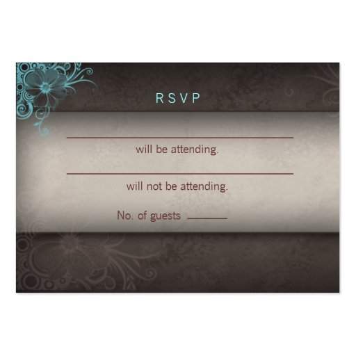 Wedding reply card turquoise blue brown business card (back side)