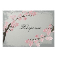 Wedding Response RSVP Card - Pink Cherry Blossom Invitation