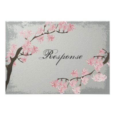 Wedding Response RSVP Card - Pink Cherry Blossom Invitation