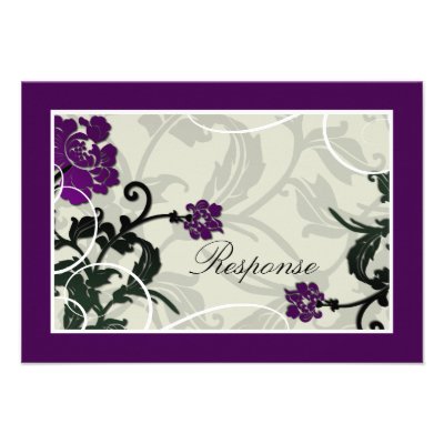 Wedding Response RSVP Card - Purple Floral Swirl Custom Invites