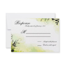 Wedding Response RSVP Pretty Green Leafy Florals Invitation