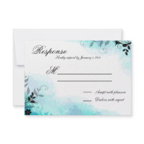 Wedding Response RSVP Pretty Teal Leafy Florals Announcement
