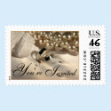 Wedding Ring Pillow And Pearls Postage Stamp